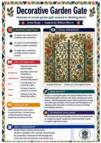 William Morris Decorative Garden Gate Worksheet | KS3 Art & Design
