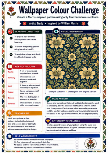William Morris Wallpaper Colour Challenge | KS3 Pattern & Colour Worksheet