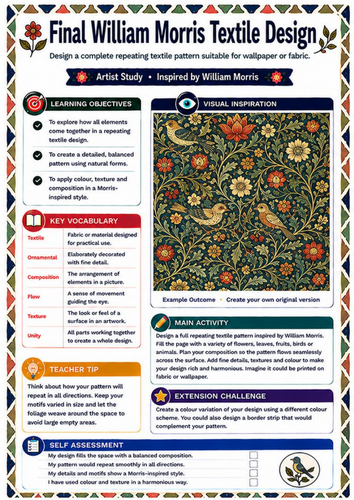 William Morris Final Textile Design Worksheet | KS3 Artist Study & Pattern