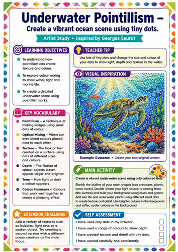 Underwater Pointillism Art Worksheet | Georges Seurat Inspired KS3 Art Activity