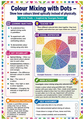 Pointillism Colour Mixing Worksheet | Georges Seurat Optical Mixing KS3 Art