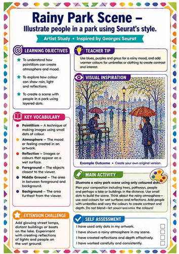 Georges Seurat Rainy Park Scene Worksheet | Pointillism KS3 Landscape Art