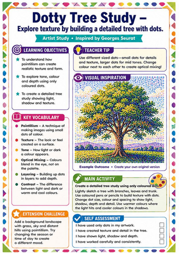 Georges Seurat Dotty Tree Study Worksheet | Pointillism Texture KS3 Art Lesson