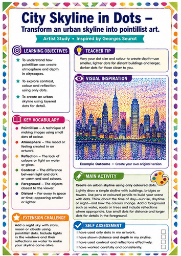 Georges Seurat City Skyline in Dots Worksheet | Pointillism KS3 Art Activity