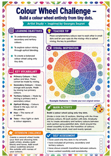 Pointillism Colour Wheel Challenge | Georges Seurat Colour Theory KS3 Art Worksheet