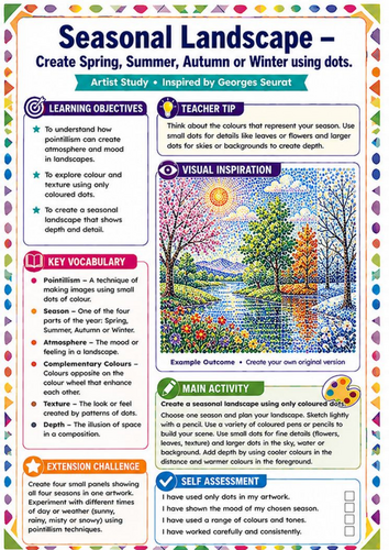 Georges Seurat Seasonal Landscape Worksheet | Pointillism KS3 Art Activity