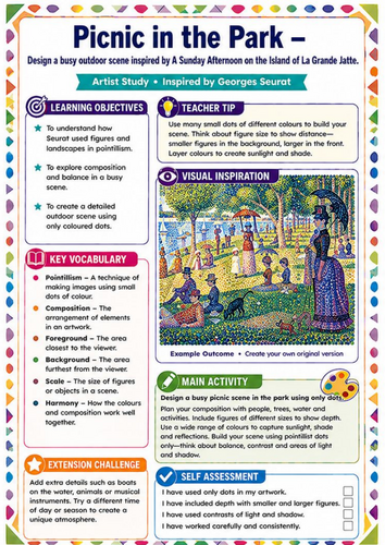Georges Seurat Picnic in the Park Worksheet | A Sunday Afternoon Inspired KS3 Art