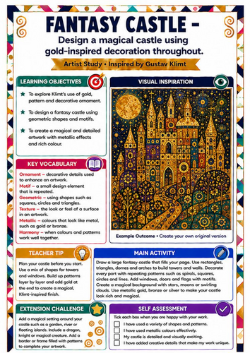 Gustav Klimt Fantasy Castle Art Worksheet | KS3 Pattern & Architecture Lesson