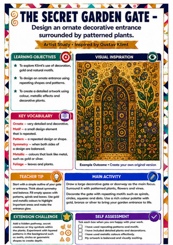 Gustav Klimt Secret Garden Gate Worksheet | KS3 Pattern & Architecture Art