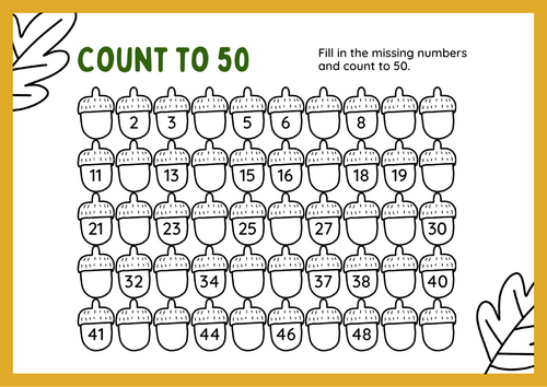 Counting to 50 - Counting by 2s,5s and 10s Maths Worksheet