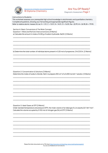 Are You DP Ready? IB Diploma Chemistry : Diagnostic Assessment + Answer Key
