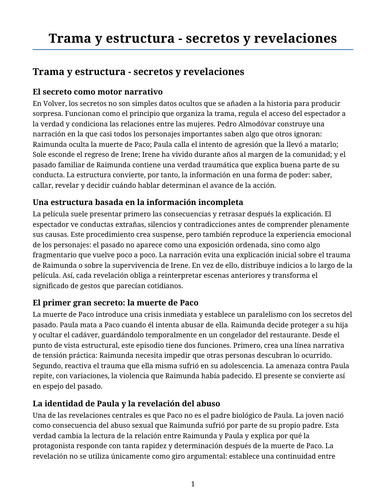 Volver – Pedro Almodóvar – Plot and Structure: Secrets and Revelations