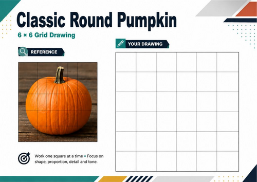 Classic Pumpkin Grid Drawing Worksheet | Autumn Halloween Art Activity | KS3 KS4