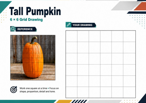 Tall Pumpkin Grid Drawing Worksheet | Autumn Observational Drawing | KS3 KS4 Art