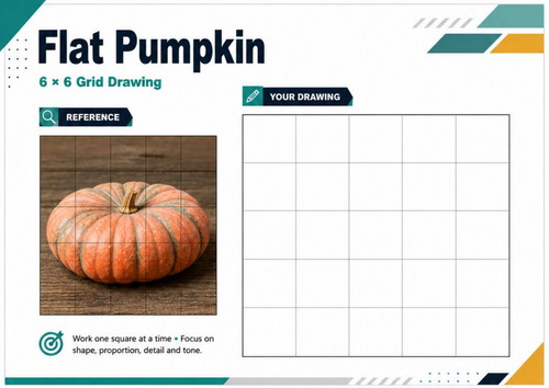 Flat Pumpkin Grid Drawing Worksheet | Autumn Halloween Art Activity | KS3 KS4