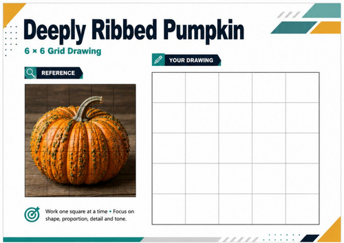 Ribbed Pumpkin Grid Drawing Worksheet | Texture & Tone Autumn Art | KS3 KS4