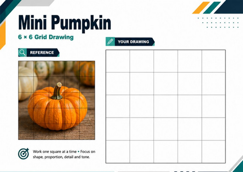 Mini Pumpkin Grid Drawing Worksheet | Autumn Observational Art Activity | KS3 KS4
