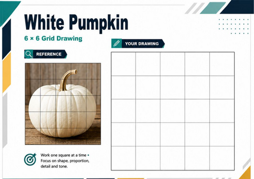 White Pumpkin Grid Drawing Worksheet | Tone & Shading Autumn Art | KS3 KS4