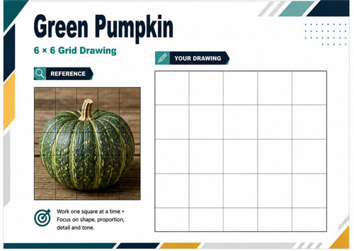 Green Pumpkin Grid Drawing Worksheet | Texture & Observation Art Activity | KS3 KS4