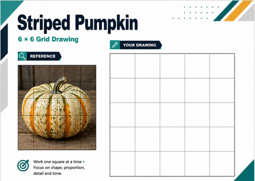 Striped Pumpkin Grid Drawing Worksheet | Pattern & Texture Autumn Art | KS3 KS4