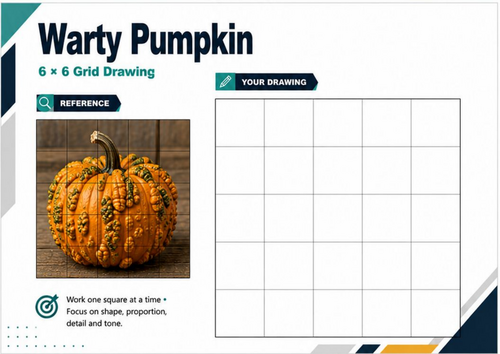 Warty Pumpkin Grid Drawing Worksheet | Texture Drawing Challenge | KS3 KS4 Art