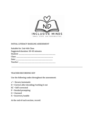 Initial Literacy Baseline Assessment
