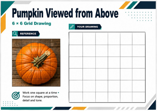 Pumpkin from Above Grid Drawing Worksheet | Viewpoint & Perspective Art | KS3 KS4