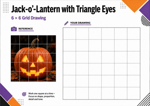 Jack-o’-Lantern with Triangle Eyes Grid Drawing Worksheet | Halloween Art KS3 KS4