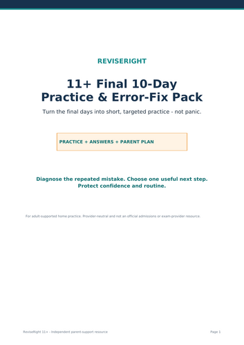 11+ Final 10-Day Practice & Error-Fix Pack