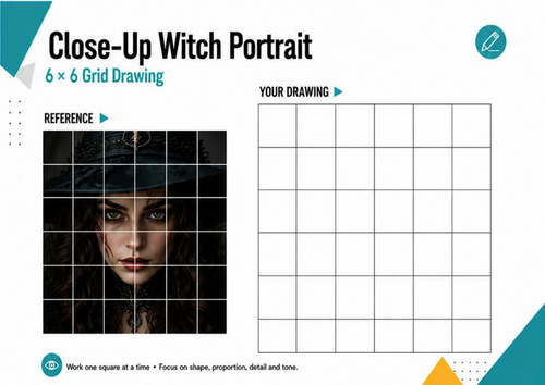 Close-Up Witch Portrait Grid Drawing | Halloween Portrait Art | KS3 KS4