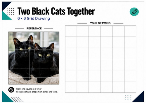 Two Black Cats Grid Drawing Worksheet | KS3 & KS4 Animal Art