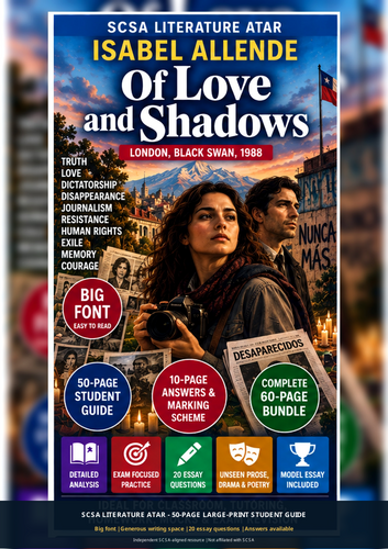 SCSA Literature ATAR | Of Love and Shadows | 50-Page Revision Guide + Answers