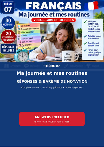 French Daily Routines & Schedules | IB MYP, KS3, GCSE, IGCSE & ISEB | Vocabulary Workbook + Answers