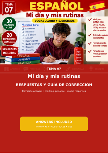 Spanish Daily Routines & Schedules | IB MYP, KS3, GCSE, IGCSE & ISEB | Vocabulary Workbook + answer