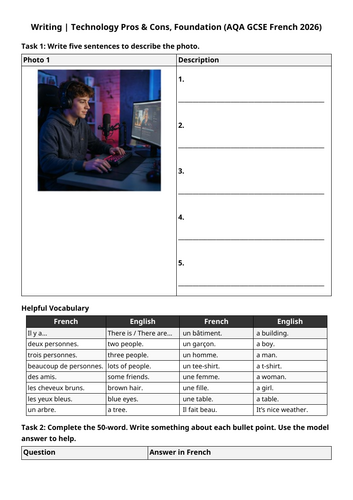 AQA GCSE 2026: Pros Cons Tech | Writing Exam (French Foundation)