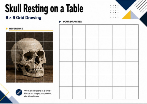 Skull Still Life Grid Drawing Worksheet | Observational Art KS3 KS4