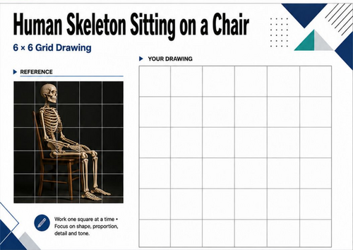 Sitting Skeleton Grid Drawing Worksheet | Figure & Anatomy Art KS3 KS4
