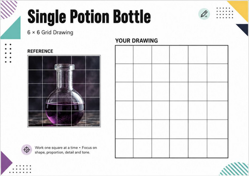 Single Potion Bottle Grid Drawing Worksheet | Halloween Art | KS3 KS4