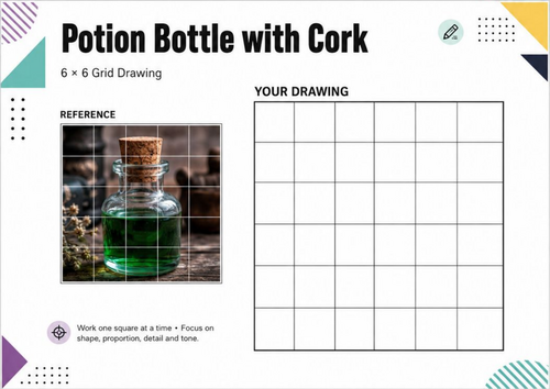 Potion Bottle with Cork Grid Drawing Worksheet | Halloween Art Activity