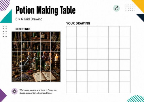Potion Making Table Grid Drawing Worksheet | Halloween Art KS3 KS4