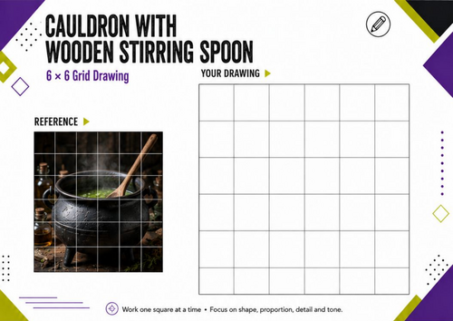 Witch’s Cauldron & Stirring Spoon Grid Drawing | Halloween Art KS3 KS4