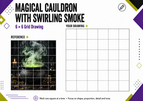 Magical Cauldron & Swirling Smoke Grid Drawing | Halloween Art KS3 KS4