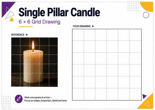 Single Pillar Candle Grid Drawing Worksheet | Observational Drawing KS3 KS4 Art
