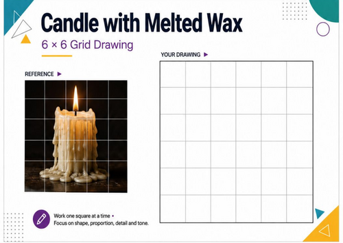 Melted Wax Candle Grid Drawing Worksheet | Tone & Texture Art Activity