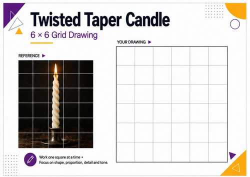Twisted Taper Candle Grid Drawing Worksheet | Shape & Proportion KS3 KS4 Art