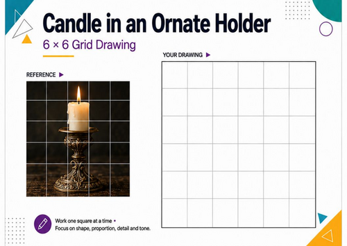 Ornate Candle Holder Grid Drawing Worksheet | Detailed Observational Art