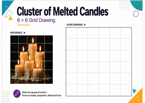 Cluster of Melted Candles Grid Drawing Worksheet | Texture & Tone Art