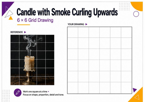 Candle & Smoke Grid Drawing Worksheet | Tone Line & Observation Art Activity