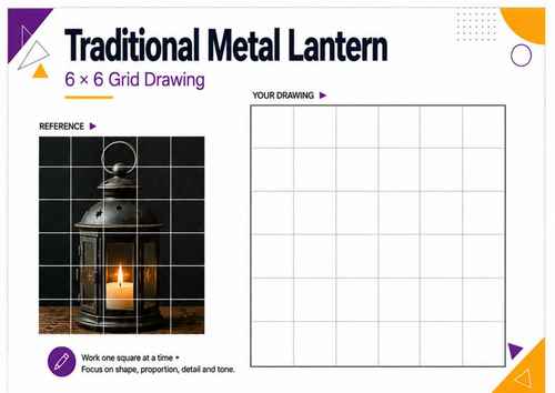 Traditional Metal Lantern Grid Drawing Worksheet | Observational Drawing Art