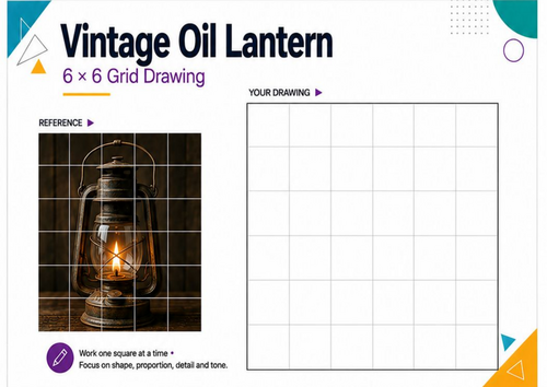 Vintage Oil Lantern Grid Drawing Worksheet | KS3 KS4 GCSE Art Activity
